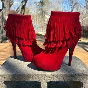 Delicacy brand red fringe Stiletto ankle boots